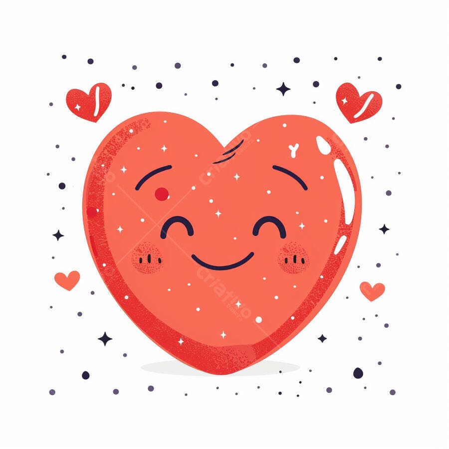 Coração vermelho feliz ilustração desenho fofo com estrelas e pontinhos