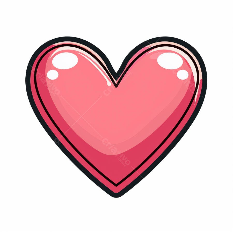 Coração rosa brilhante estilo desenho animado com contorno preto símbolo de amor