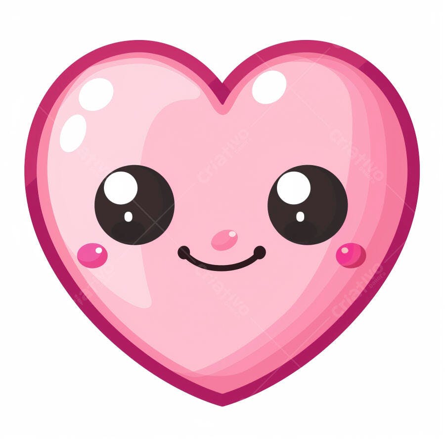 Coração rosa kawaii sorrindo ilustração fofa para amor e Dia dos Namorados