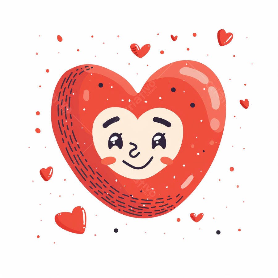 Coração vermelho sorridente com rosto feliz ilustração de amor e celebração