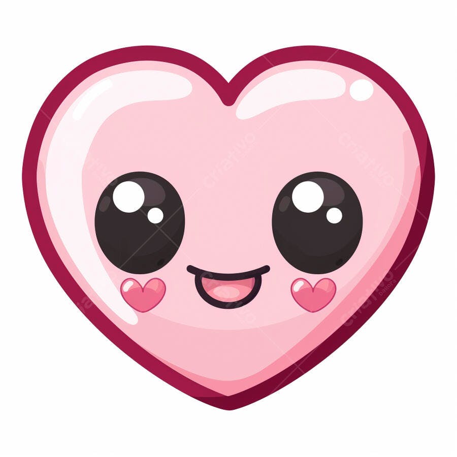 Coração rosa fofo com rosto sorrindo estilo desenho animado
