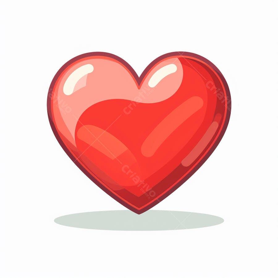 Coração vermelho brilhante ilustração 2D com sombra para amor e paixão