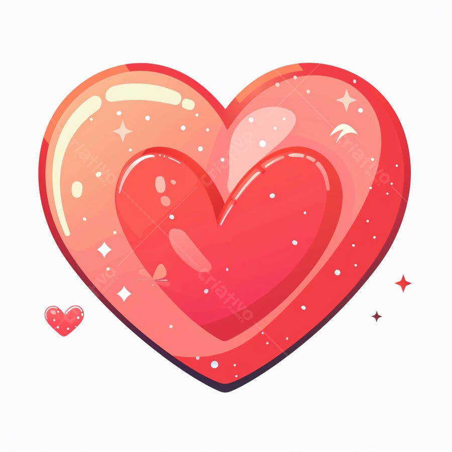 Coração vermelho brilhante com camadas e pequenos brilhos para amor e carinho