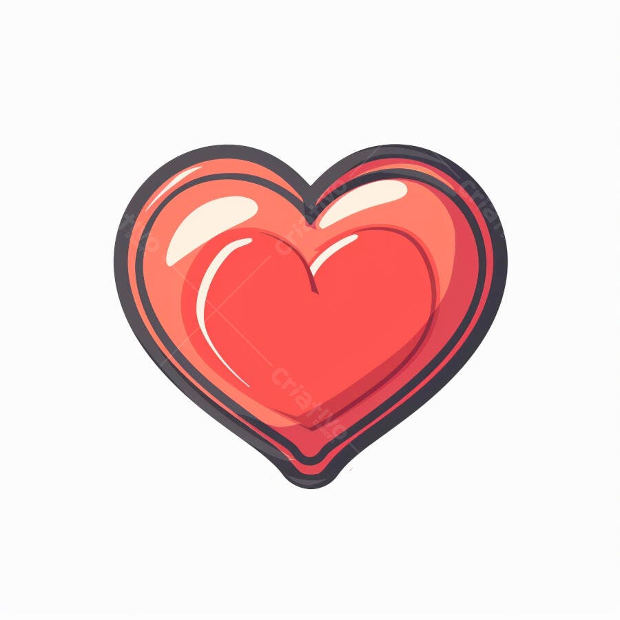 Coração vermelho brilhante estilo cartoon ilustração vetorial