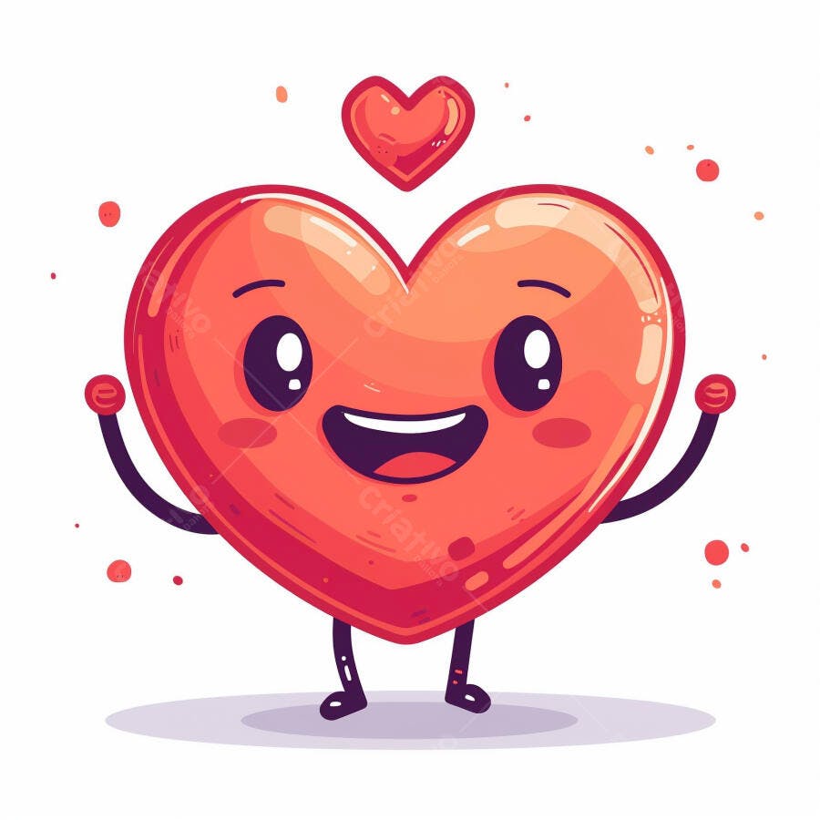 Coração personagem feliz vermelho laranja sorrindo com braços abertos ilustração