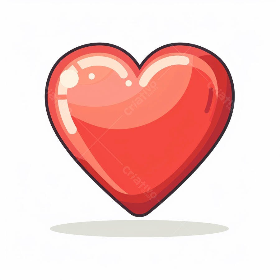 Coração vermelho brilhante símbolo de amor e paixão no fundo branco