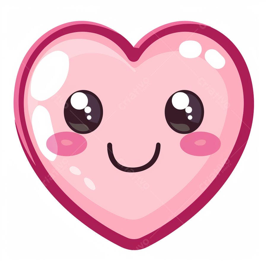 Coração rosa feliz estilo kawaii para amor e carinho