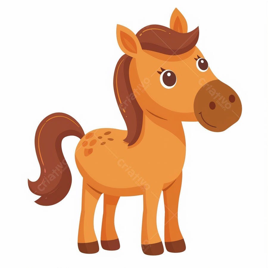 Cavalo fofo laranja e marrom em estilo de desenho animado