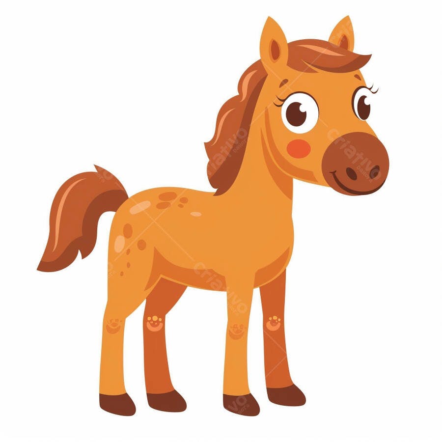 Cavalo marrom de desenho animado sorrindo em pé