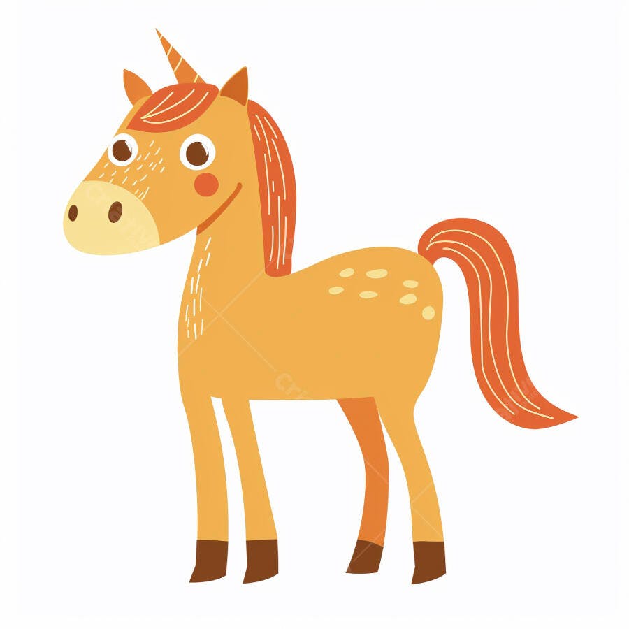Unicórnio laranja e amarelo fofo em ilustração de desenho animado