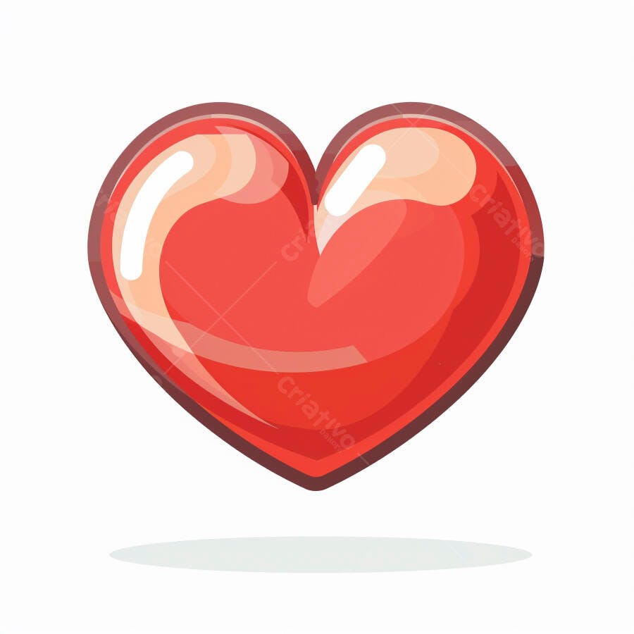 Coração vermelho brilhante 3D ilustração estilo desenho animado símbolo de amor e paixão