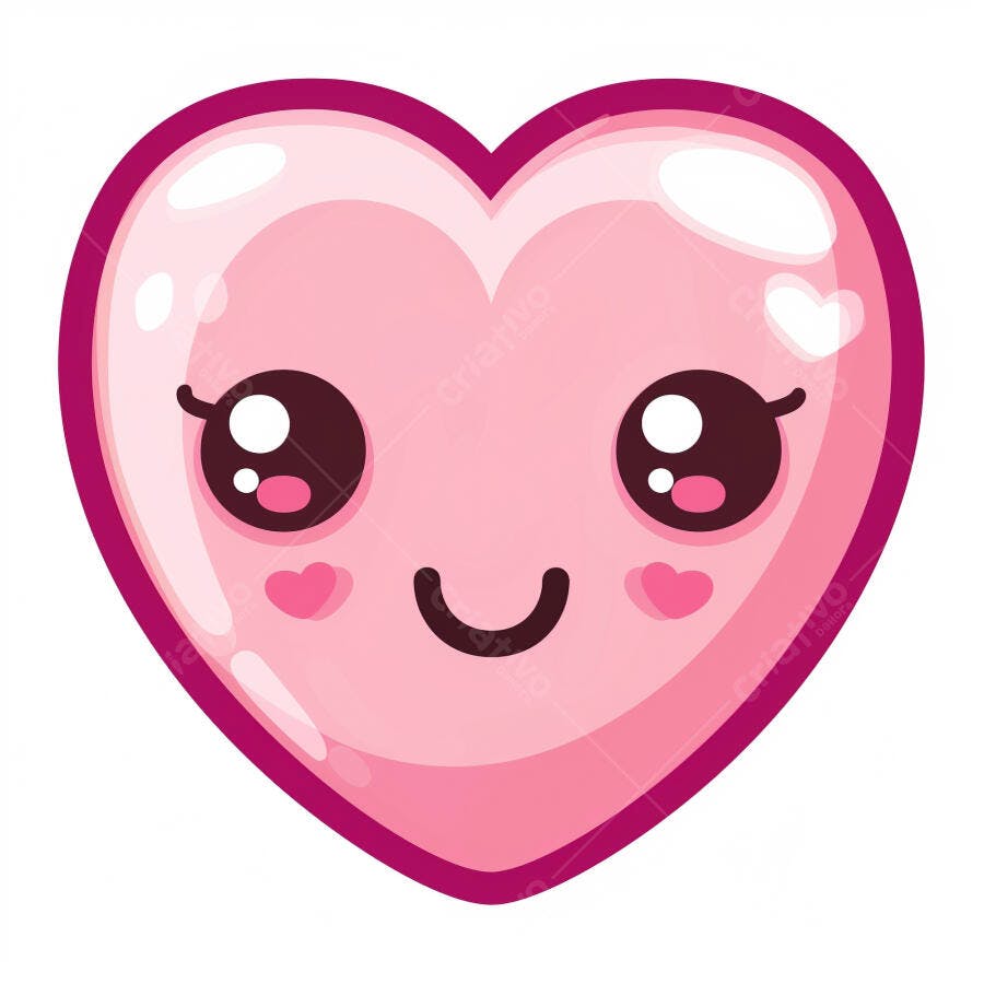 Coração rosa claro com contorno roxo kawaii rosto feliz ilustração