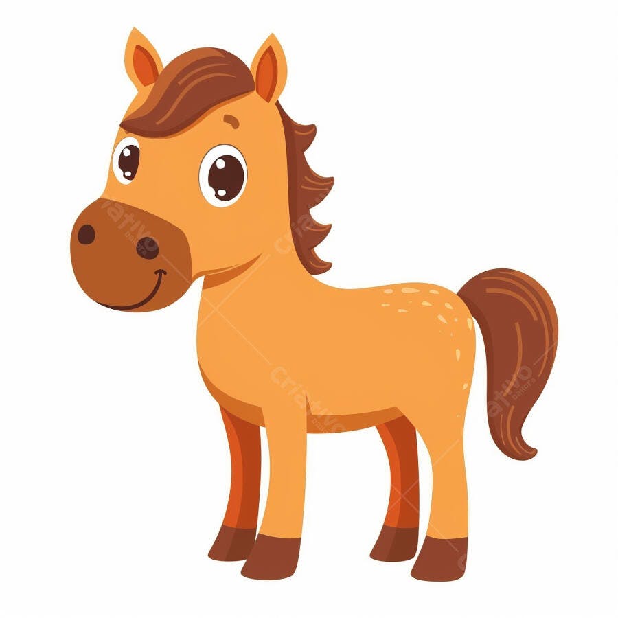 Cavalo desenho animado marrom com sorriso amigável para crianças