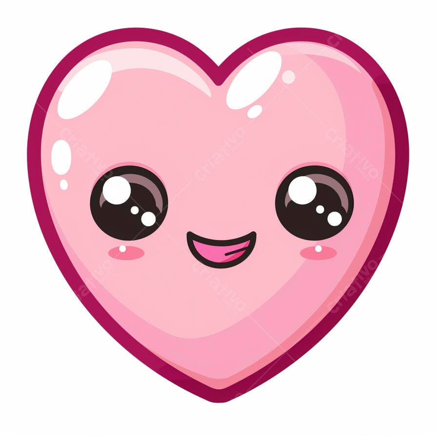 Coração rosa kawaii sorrindo feliz ilustração vetorial fofa