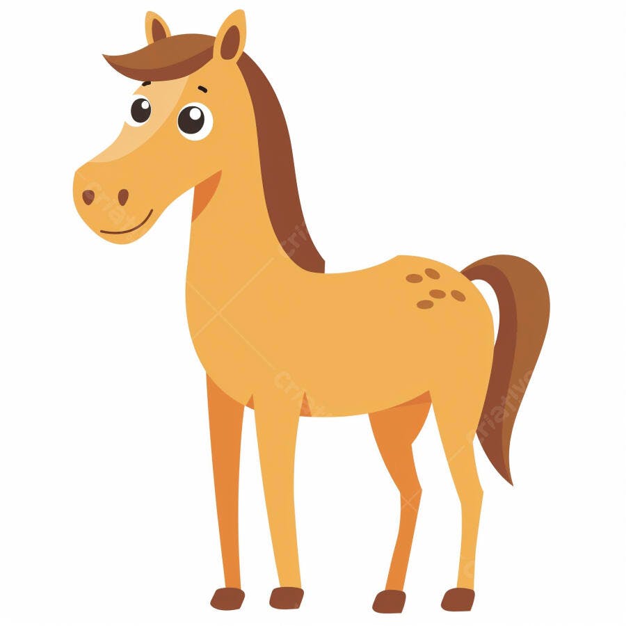Cavalo de desenho animado marrom claro feliz com crina escura e manchas