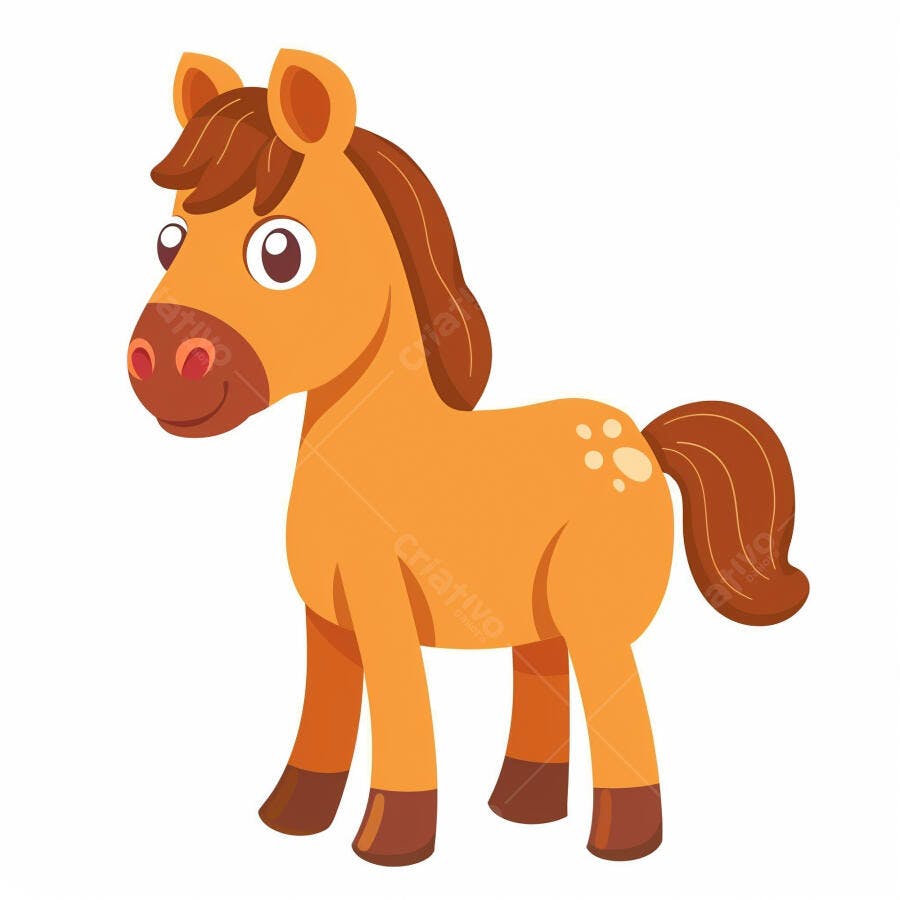 Cavalo de desenho animado fofo laranja e marrom isolado