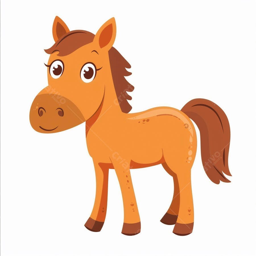 Cavalo cartoon marrom e laranja sorridente ilustração infantil