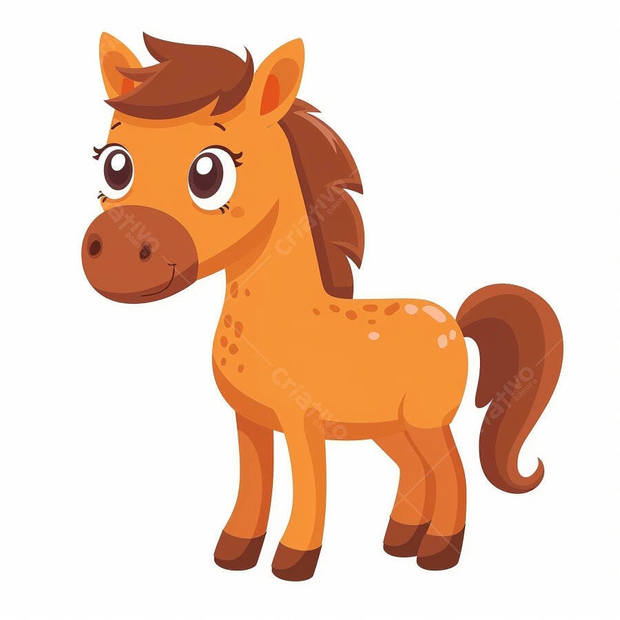 Cavalo potro sorridente ilustração infantil em tom marrom e laranja