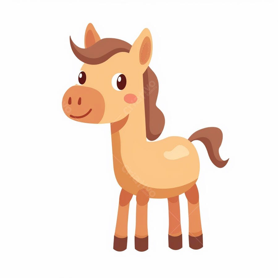 Cavalo de desenho animado alegre com crina marrom em fundo branco