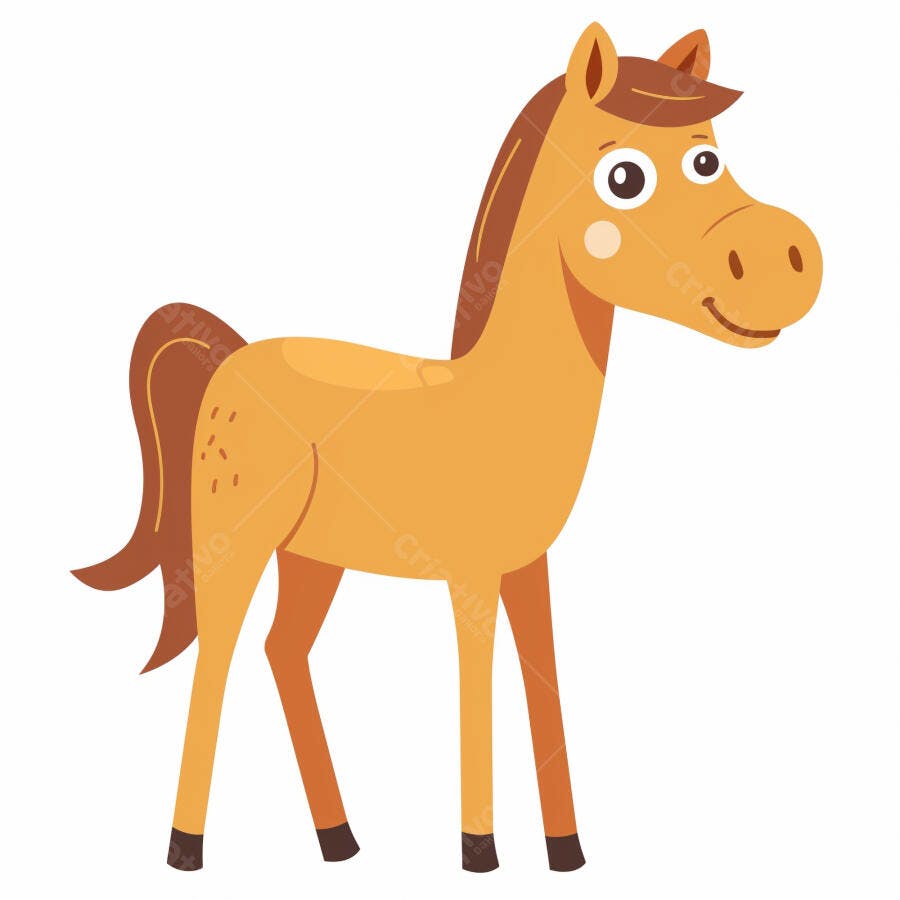 Cavalo marrom laranja sorridente ilustração infantil feliz