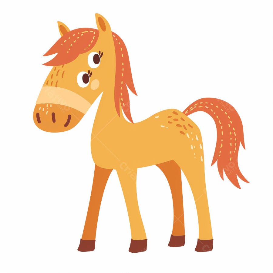 Cavalo laranja e amarelo ilustração estilo infantil sobre fundo branco