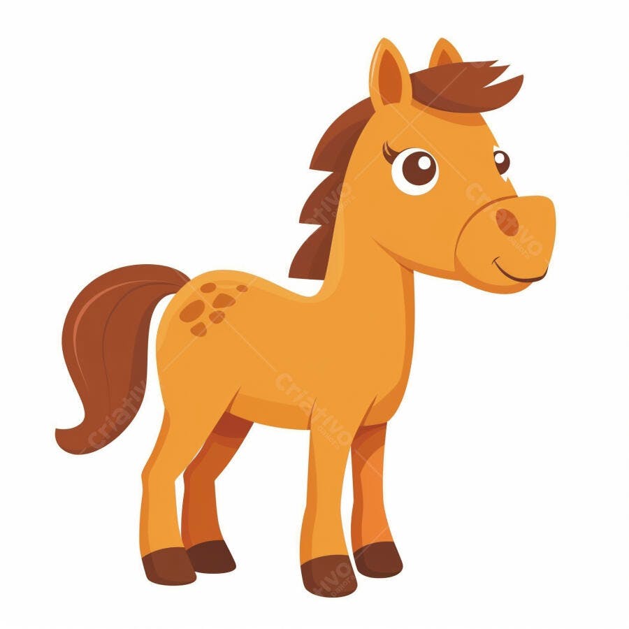 Cavalo feliz marrom claro desenho animado ilustração infantil