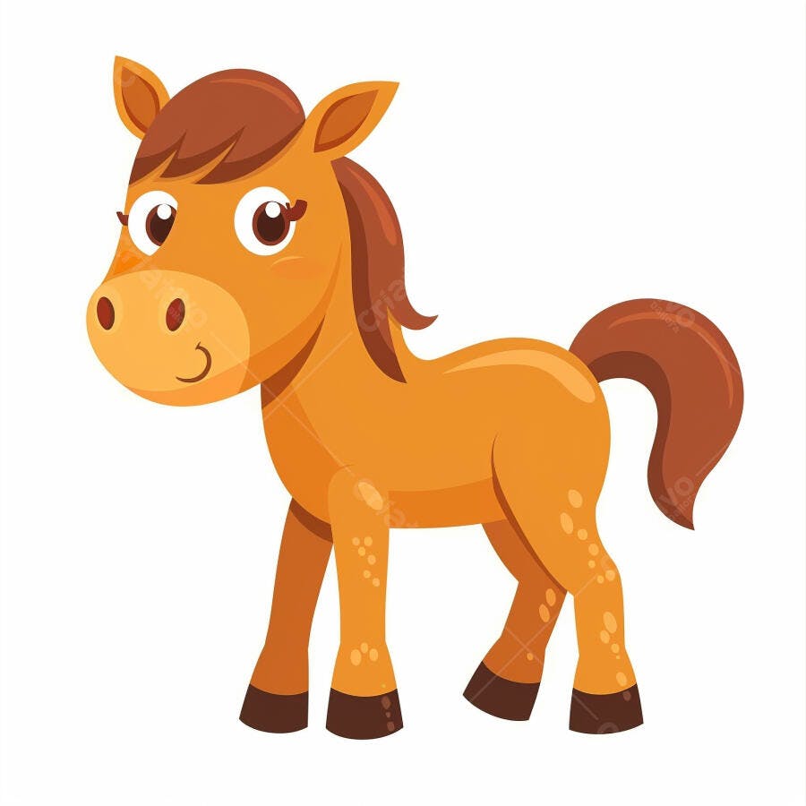 Potro marrom laranja de desenho animado amigável em pé