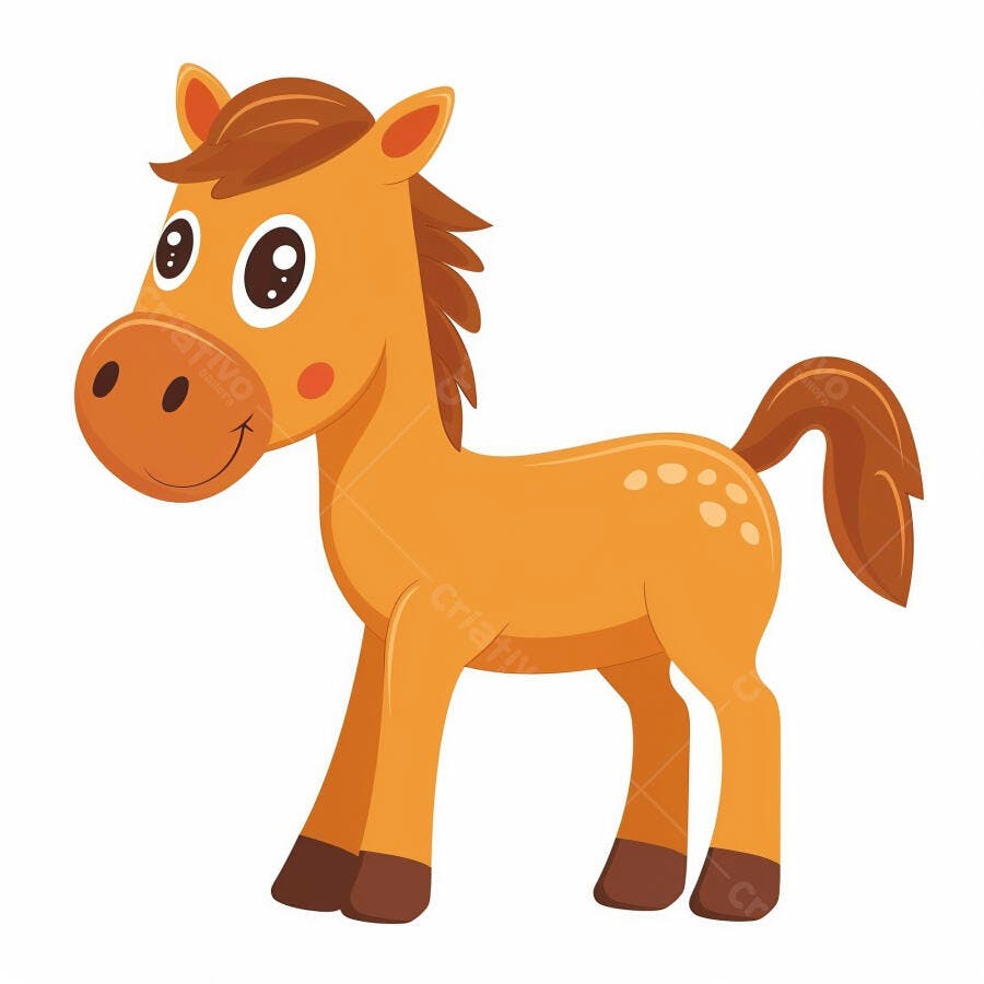 Cavalo de desenho animado fofo e sorridente em fundo branco
