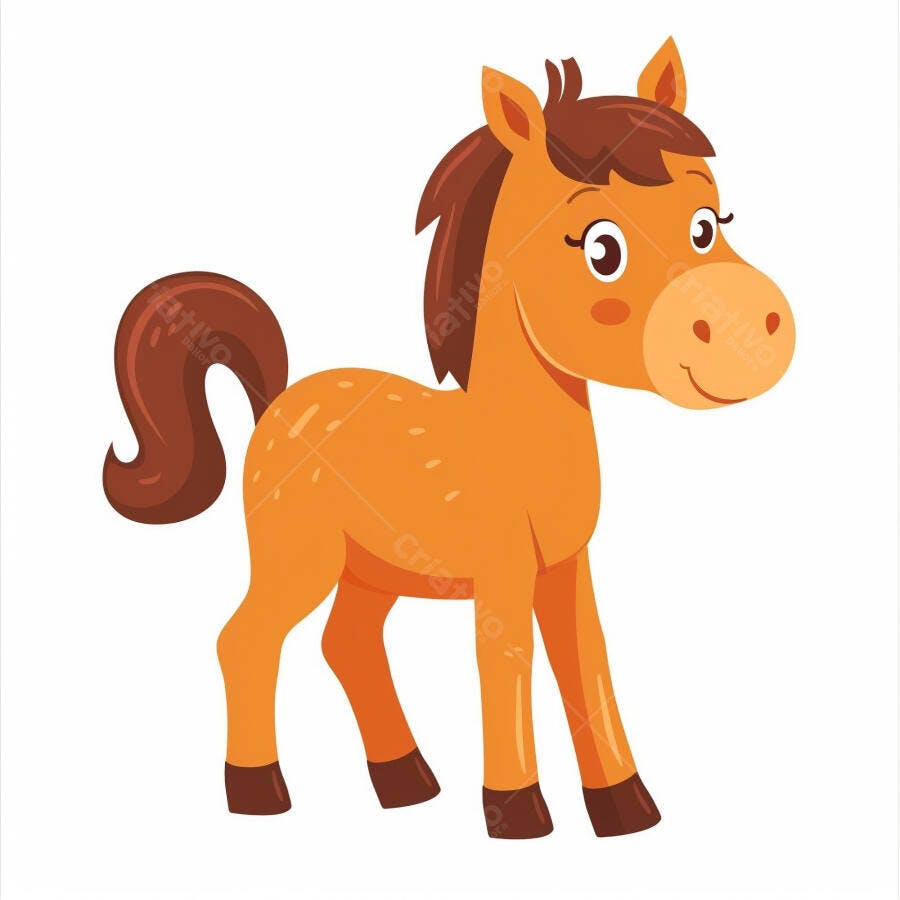 Cavalo desenho animado marrom laranja feliz sorrindo