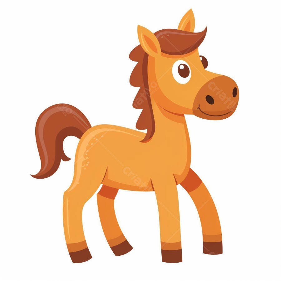 Cavalo desenho animado marrom e laranja sorrindo