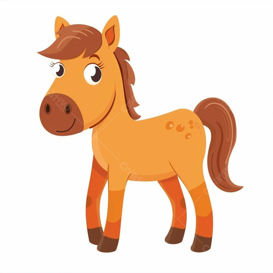 Cavalo de desenho animado laranja feliz em estilo infantil