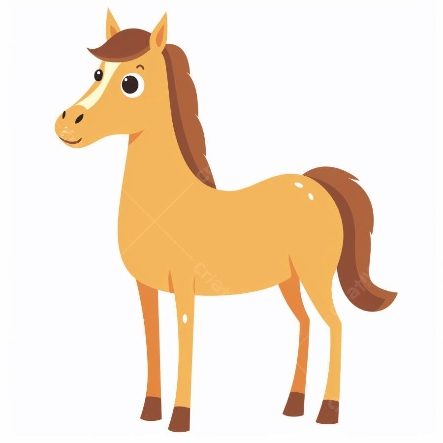 Cavalo marrom claro estilo desenho animado isolado em fundo branco