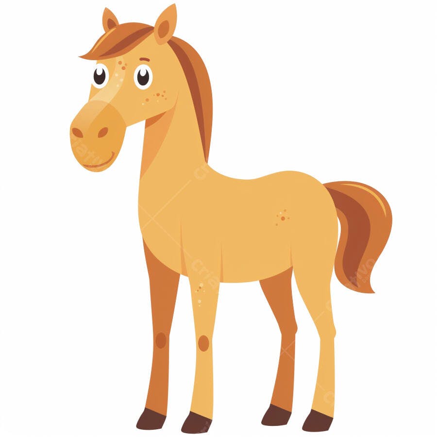 Cavalo marrom claro ilustração infantil alegre em fundo branco