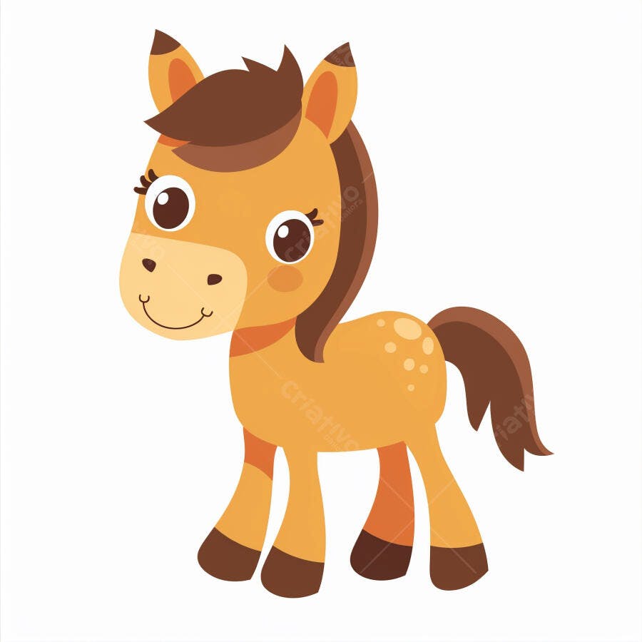 Cavalo marrom claro fofo ilustração infantil de desenho animado alegre