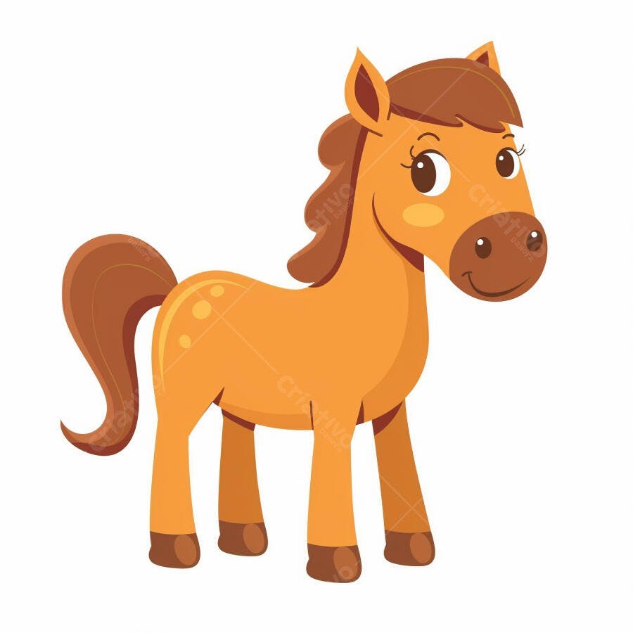 Cavalo marrom feliz estilo desenho animado em fundo branco