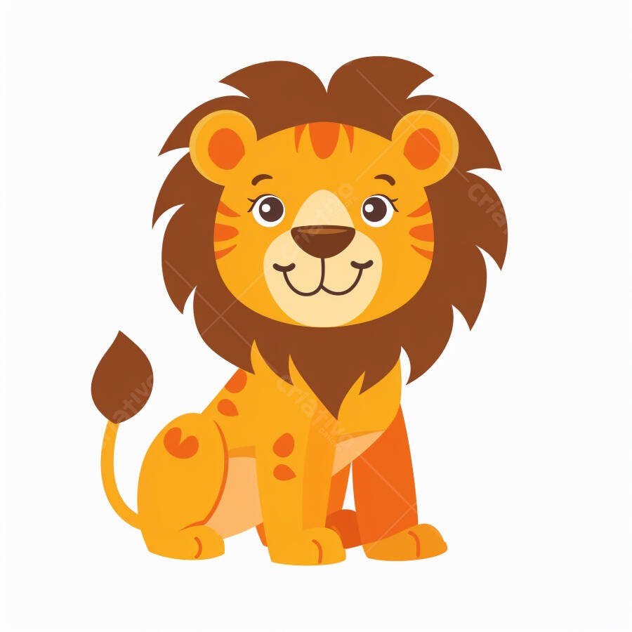 Leão filhote de desenho animado sentado sorrindo feliz infantil