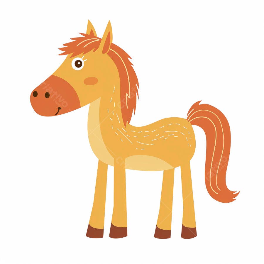 Cavalo amigável em desenho animado laranja e amarelo com crina e cauda