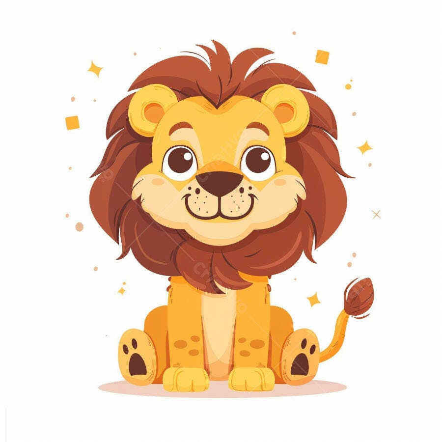 Leão filhote sentado ilustração sorridente amarelo e marrom fofo