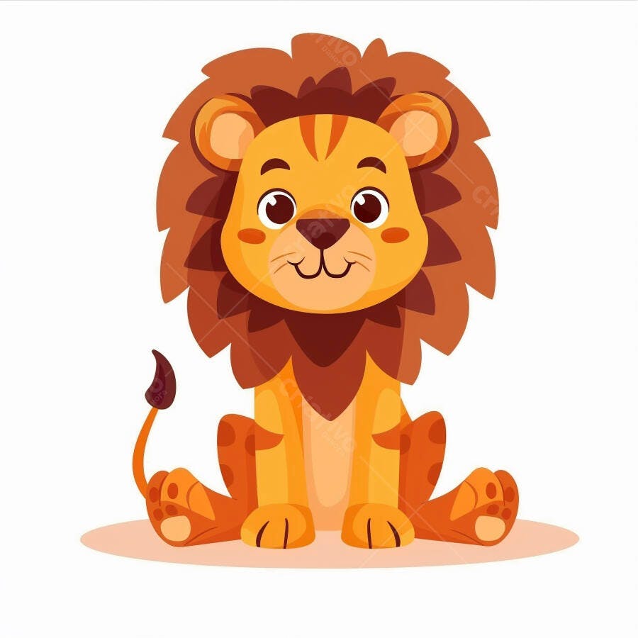 Leão filhote fofo sorrindo ilustração digital vibrante