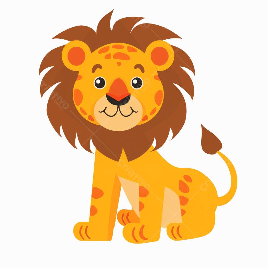 Leãozinho fofo de desenho animado sentado amarelo e marrom