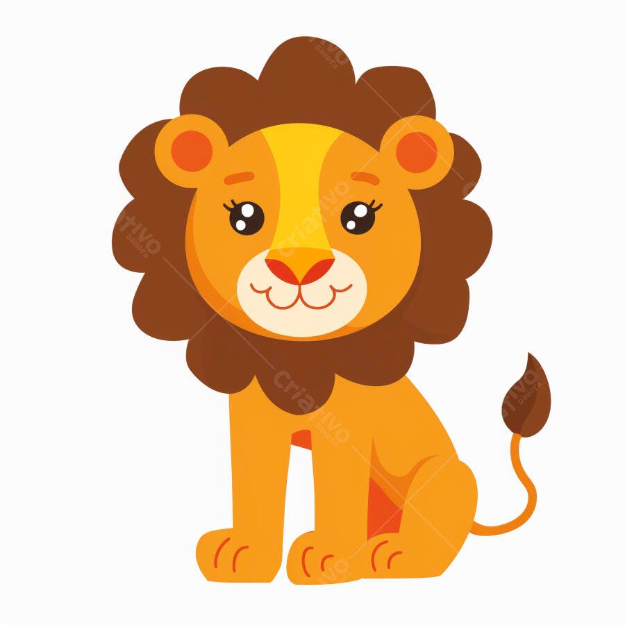 Leãozinho filhote sentado com juba marrom e sorriso amigável ilustração infantil