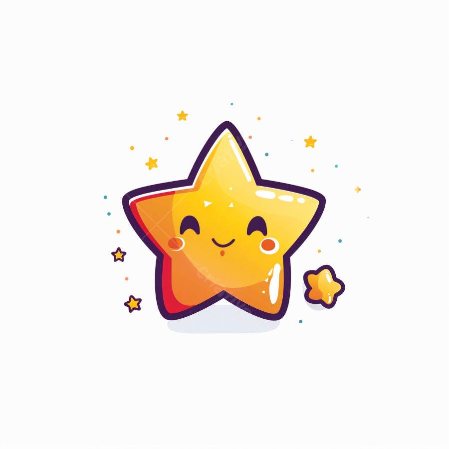 Estrela amarela sorridente de desenho animado com brilhos e alegria