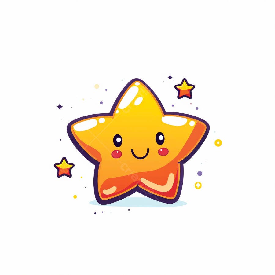 Estrela feliz de desenho animado brilhando em fundo branco