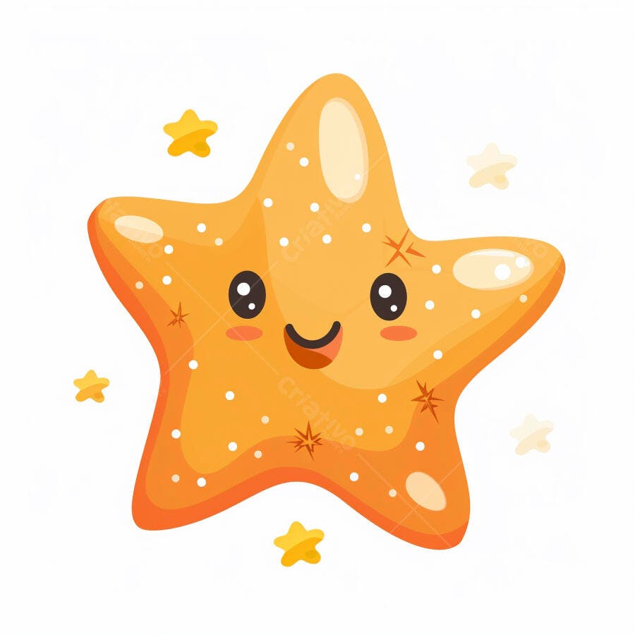 Estrela do mar laranja sorridente ilustração infantil fofa