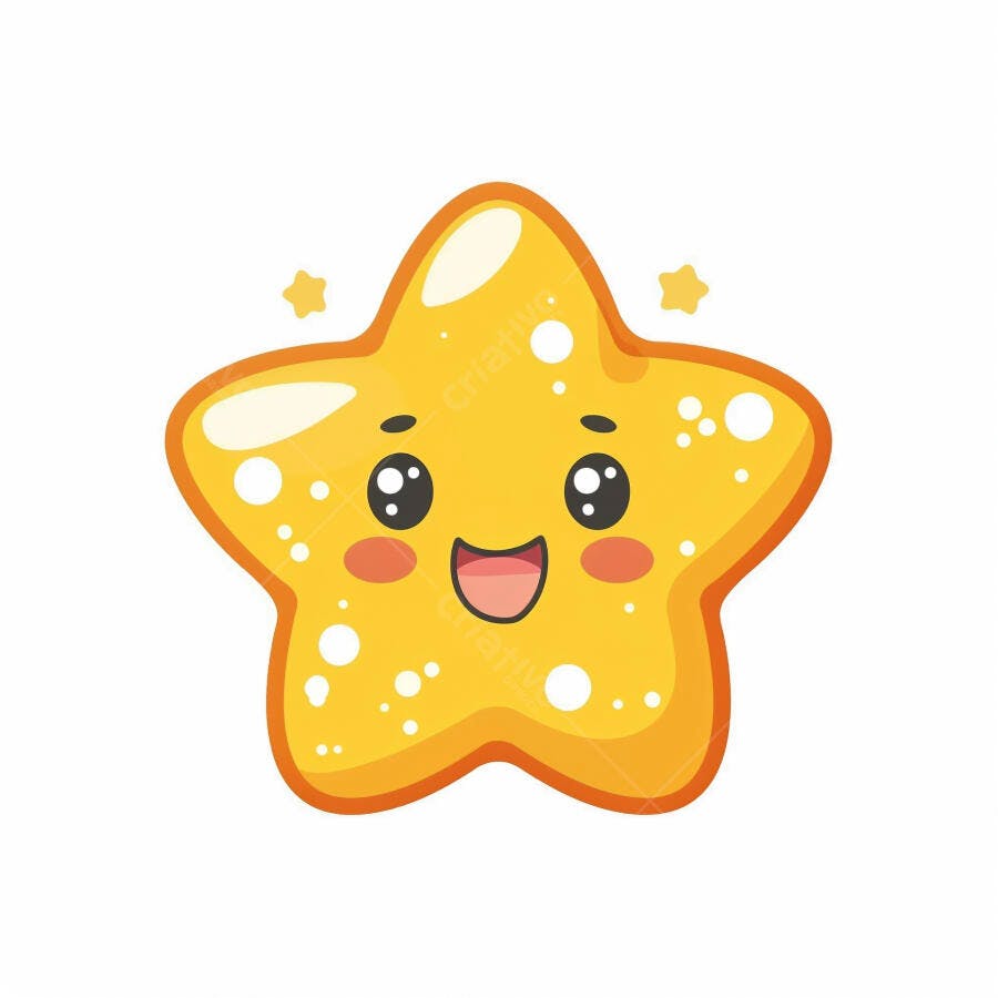 Estrela amarela feliz desenho animado com brilhos em fundo branco