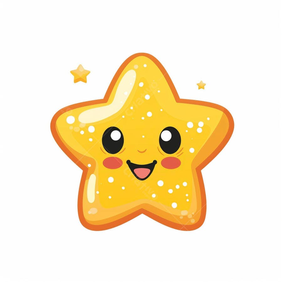 Estrela amarela feliz com rosto sorridente e bochechas rosadas ilustração infantil