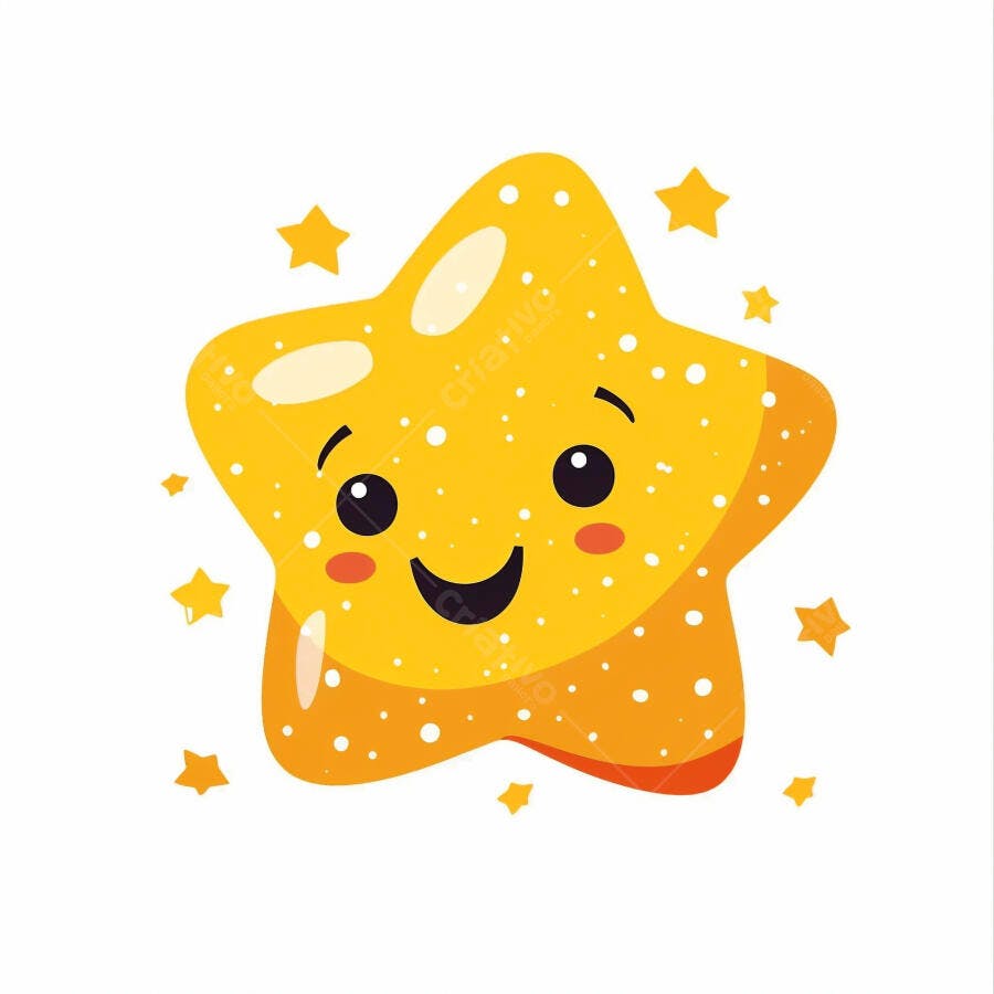 Estrela amarela de desenho animado sorrindo pontos brancos fofa alegre