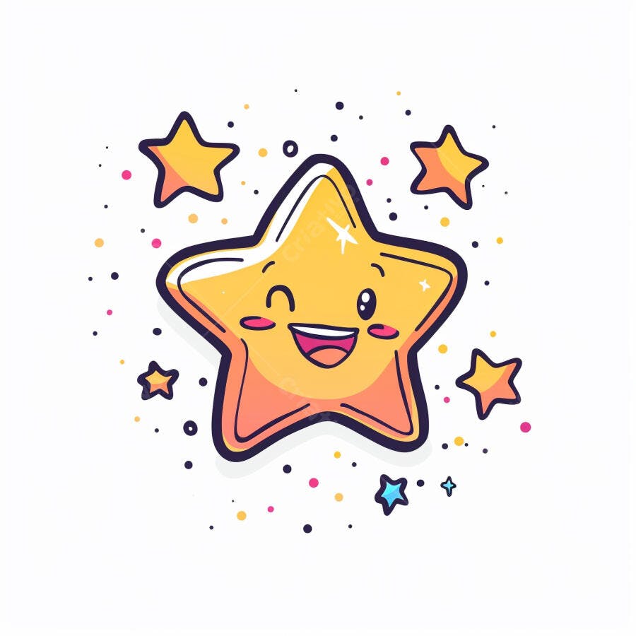 Estrela kawaii feliz piscando com brilhos coloridos
