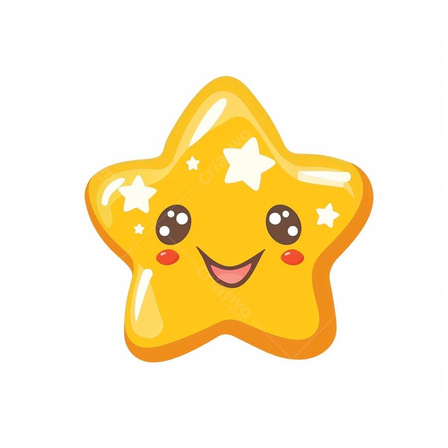 Estrela amarela de desenho animado com rosto feliz e bochechas rosas
