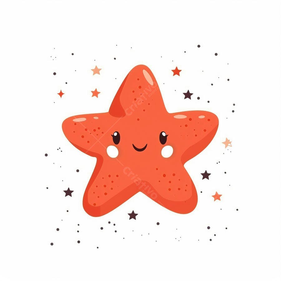 Estrela-do-mar laranja fofa e sorridente ilustração infantil fundo branco